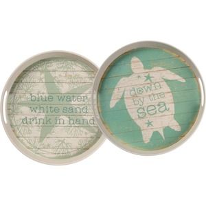 Tray Set - Blue Water White Sand Drink In Hand NEW